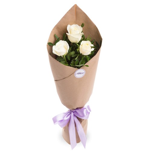 Купить на заказ Белые розы, 3 шт с доставкой в Астане
