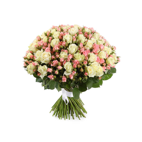 Купить на заказ Букет из 101 белой розы (микс) с доставкой в Астане